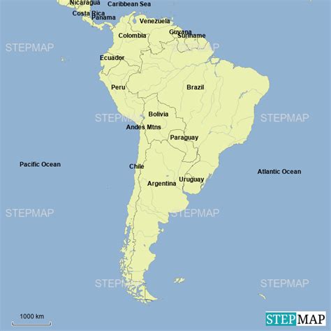 Stepmap South America Countries Bodies Of Water And Mountains