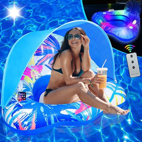 Amazon.com: Pool Floats Adult with Canopy - Heavy Duty Inflatable Pool ...