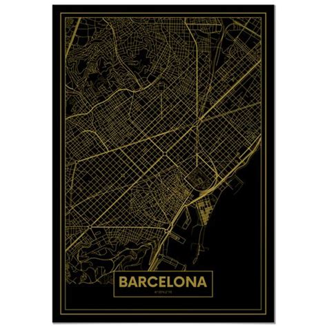 Panorama Cuadro De Aluminio Mapa Oro De Barcelona X Cm Impreso En