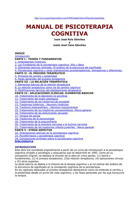 Manual DE Psicoterapia Cognitiva Psicologia Online ESMUbeda Libros