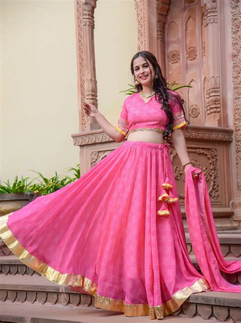 Baby Pink Bandhej Lehenga Set