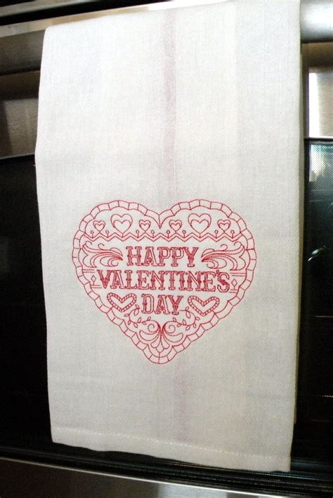 Embroidered Valentine S Tea Towel Valentine Tea Happy Valentines Day