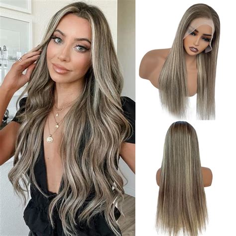 Amazon Munx Ombre Highlight Ash Blonde Lace Front Wigs Human Hair Density Straight