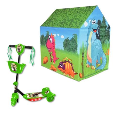 Kit Patinete Infantil Rodas Dinossauro Barraca Tenda Dinossauro