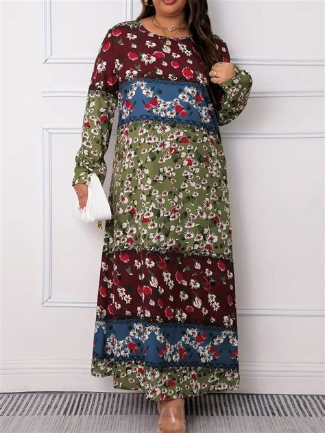 Casual Dress Plus Size Women S Plus Colorblock Floral Print Temu