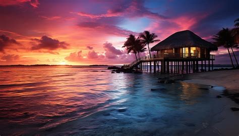 Premium AI Image | a beach house in the sunset