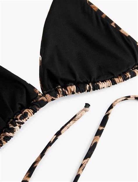 Kahve Kad N Boyundan Ba Lamal Pli Leopar Desenli Gen Bikini St Sak Mm Koton