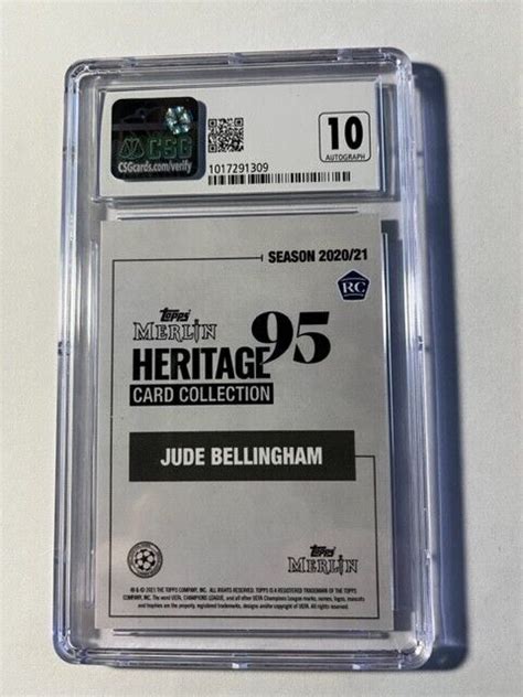 20 21 Topps Merlin Heritage Soccer Jude Bellingham Auto Rc D 25 CSG 9