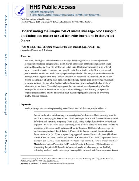 Pdf Understanding The Unique Role Of Media Message Processing In Predicting Adolescent Sexual