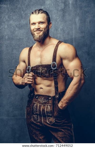 Portrait Athleltic Muscular Bearded Man Posing Stock Photo 712449052