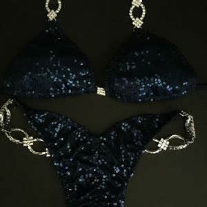 Navy Sequin Competition Bikini Etsy