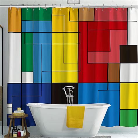 Abstract Geometric Pattern Shower Curtain Inspired By Piet Mondrian