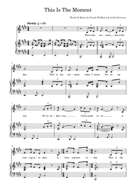 This Is The Moment Sheet Music For Piano Vocals By Leslie Bricusse