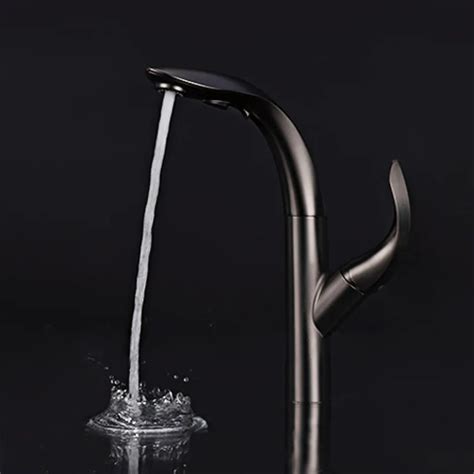 Gun Grey Hot And Cold Dolphin Shape Brass Pull Out 360 Degree Water Mixer Tap Kitchen Faucet