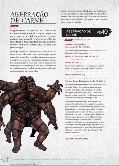 Ficha Aberrado De Carne Criaturas Sobrenaturais Livro Rpg Ficha Rpg