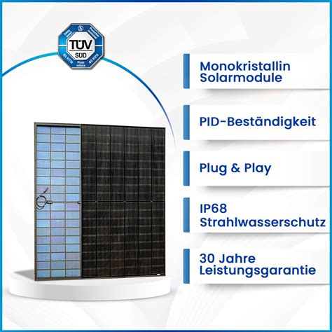 5x Sunpro 430W M10 N Type Mono Bifacial Schwarz Solarmodul