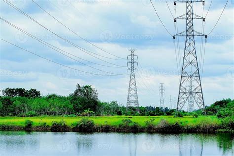 High Voltage Transmission Towers Complex Steel Structures In Rural