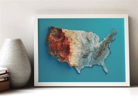 United States of America Elevation Map spectral 2D Poster Shaded Relief Map, Fine Art Wall Decor ...