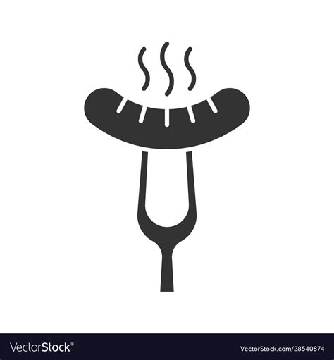 Grilled Sausage On Fork Glyph Icon Royalty Free Vector Image