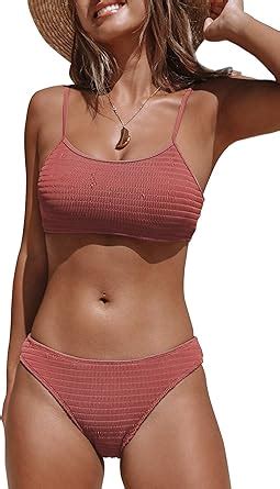 CUPSHE Damen Bikini Set Bandeau Geraffter Bikini Low Waist Gesmokte