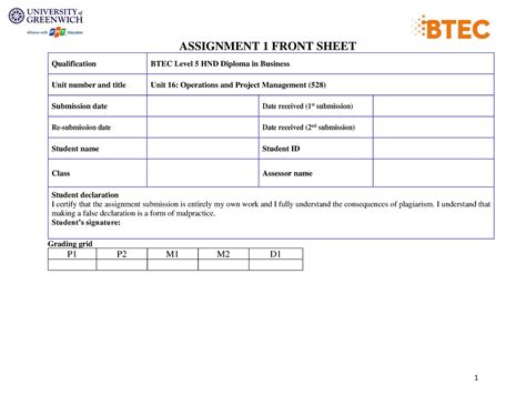 Tham Khao Distinction As Assignment Front Sheet