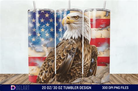 3D Bald Eagle American Flag Tumbler Wrap Graphic By DelArtCreation