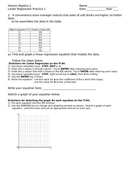 Linear Regression Calculator Worksheet 25 Date Doc Template Pdffiller