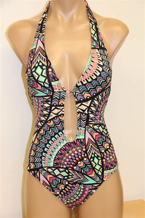 Nwt Bar Iii Swimsuit Bikini One Pc Size Xs Multi Violet Halter Ebay