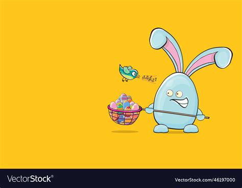 Cartoon funny blue easter bunny holding Royalty Free Vector