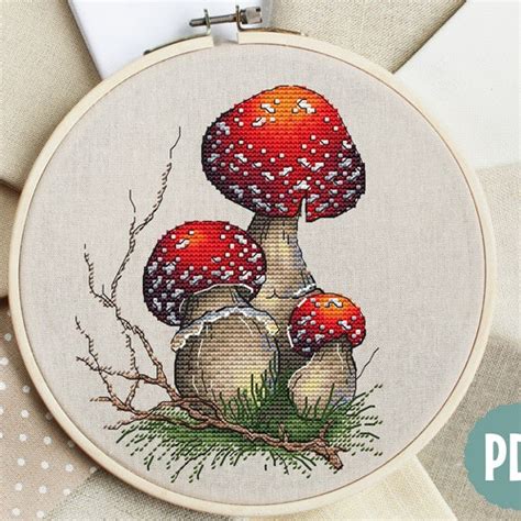 Mushroom Cross Stitch Pattern Cool Red Amanita Embroidery Etsy New