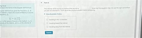 Solved Ing Goal Erstand The Terms In The Doppler Shift Chegg