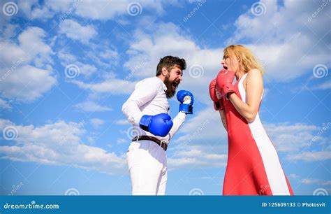 Defend Your Opinion In Confrontation Man And Woman Fight Boxing Gloves