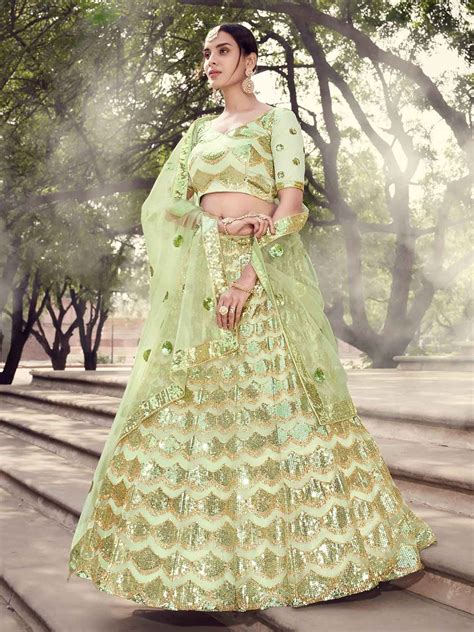 Pista Green Colour Net Designer Lehenga