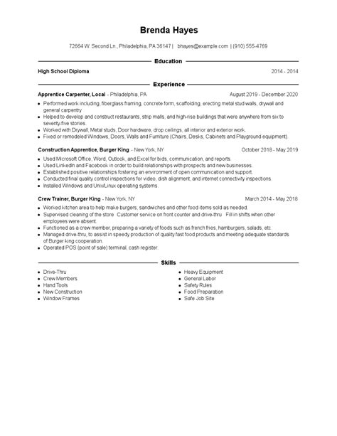 Apprentice Carpenter Resume Examples and Tips - Zippia