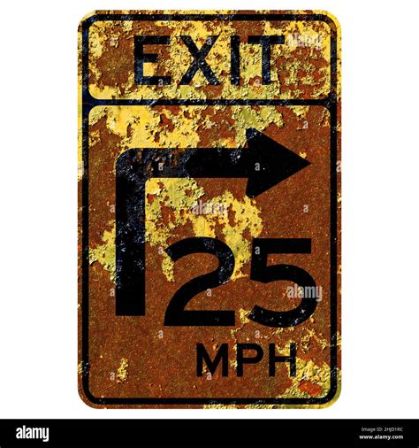 Old Rusty American Road Sign Turn Curve Exit Speed Advisory Maryland