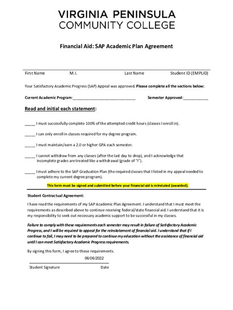 Fillable Online Financial Aid Sap Academic Plan Agreement Fax Email