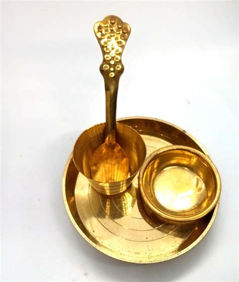 Brass 4 Pc Bhog Thali Set For Laddu Gopal Brass Bhog Thali With Glass