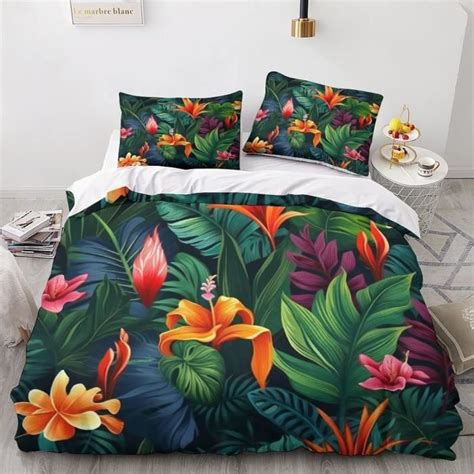 Feuilles De For T Tropicale Sets Housse De Couette Avec Taies D