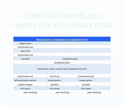 Construction Project Completion Acceptance Form Excel Template And