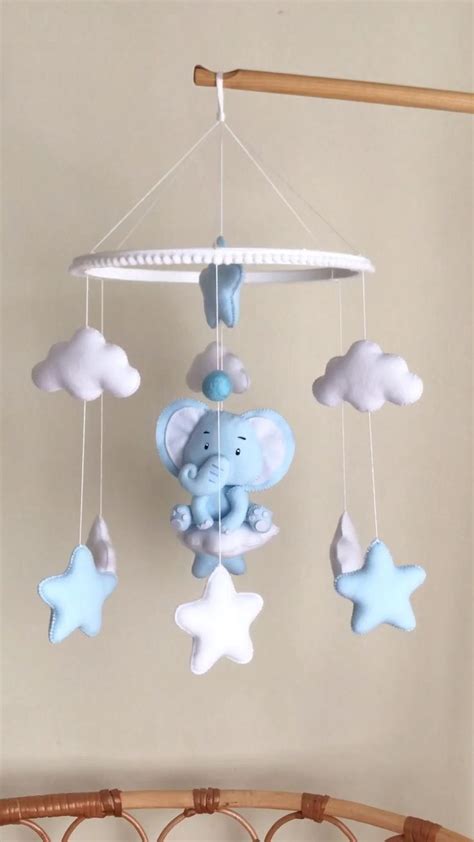 Elephant Crib Baby Mobile Boy Mobile Blue Elephant Mobile Stars And