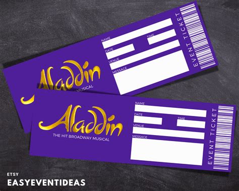 Printable Aladdin Ticket Editable Aladdin Tickets Musical Fake Surprise