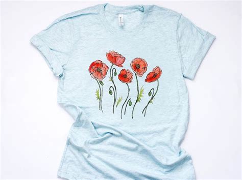 Red Poppy Flower T Shirt Wildflower Shirt Floral Watercolor Etsy