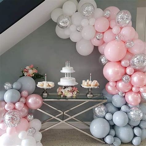 Kit De Guirnalda De Globos De Color Rosa Y Gris Con Confeti Globos