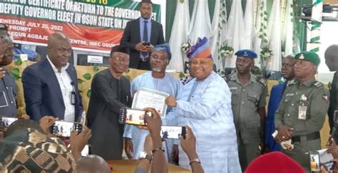 Inec Presents Osun Governor Elect Adeleke Certificate Of Return