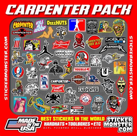 Carpenter 50 Hard Hat Stickers Toolbox Decals Hardhat Etsy Canada