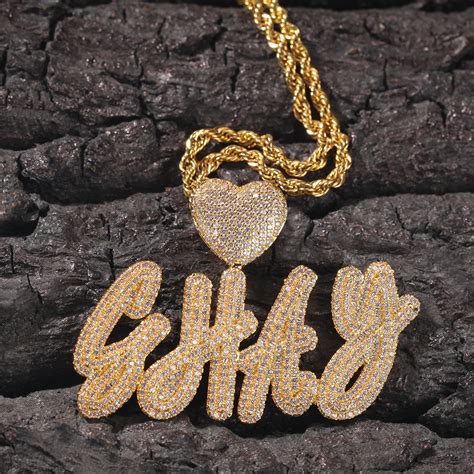 Iced Heart Buckle Custom Name Cursive Letters Pendant Helloice