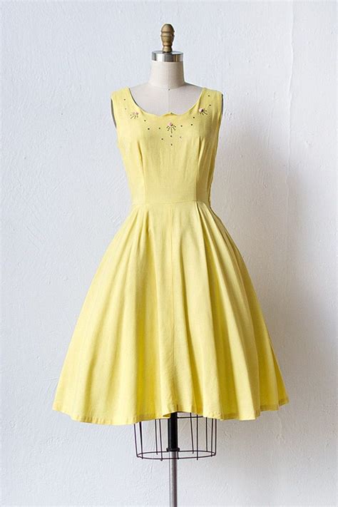 Vintage 1950s Yellow Dress With Rhinestones Yellow Vintage Dress