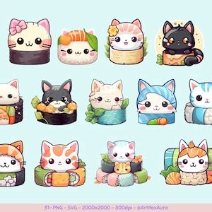 Png Svg Sushi Cat Clipart Bundle Kawaii Clipart Kawaii Food Kawaii