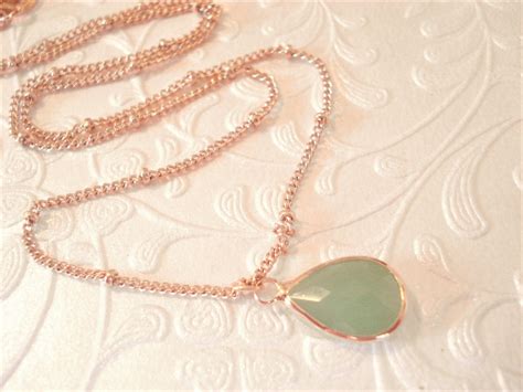 Green Teardrop Necklace Light Green Teardrop Pendant Gemstone Etsy