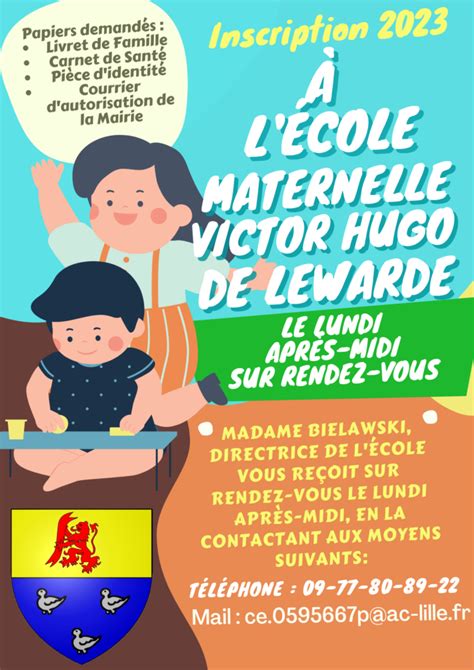 Inscription L Cole Maternelle Victor Hugo Mairie De Lewarde